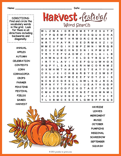 Harvest Festival Word Search