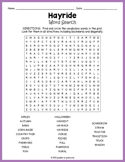 Hayride Word Search