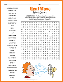 Free printable Heat Wave Word Search puzzle worksheet