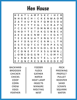 Free printable Hen House Word Search puzzle worksheet