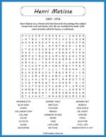 Henri Matisse Word Search Thumbnail