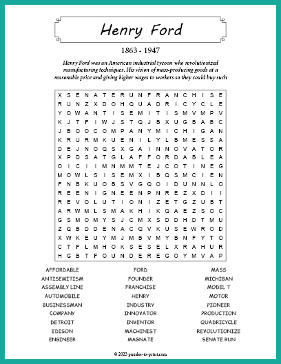 Henry Ford Word Search
