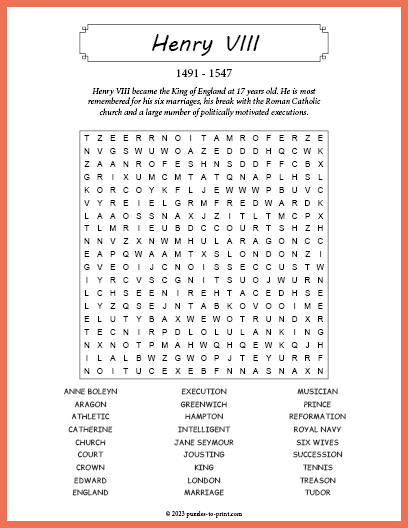 Henry VIII Word Search