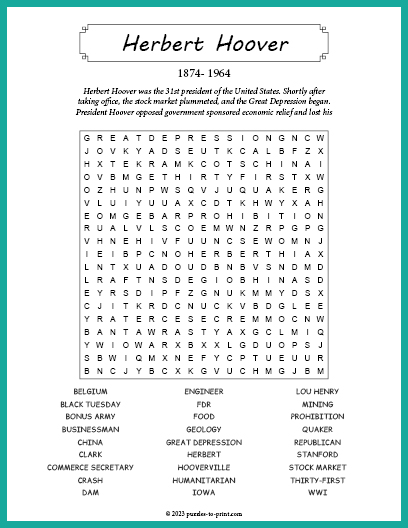 Herbert Hoover Word Search