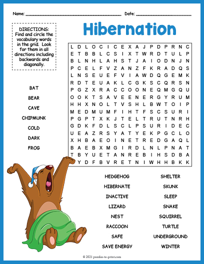 Hibernation Word Search