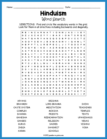 Hinduism Word Search