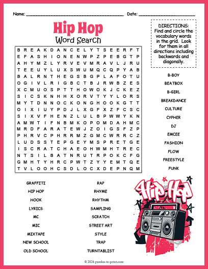Hip Hop Word Search
