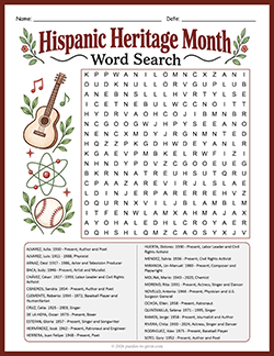Free Printable Hispanic Heritage Month Word Search Puzzle Worksheet
