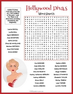 Hollywood Divas Word Search thumbnail