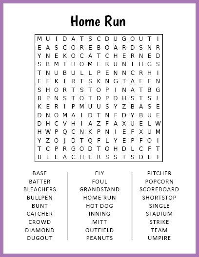 Home Run Word Search