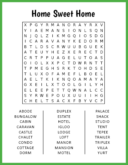 Home Sweet Home Word Search