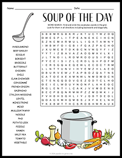 Free Printable Homemade Soup Word Search Puzzle Worksheet
