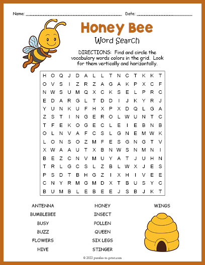 Honey Bee Word Search