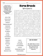 Horse Breeds Word Search Thumbnail
