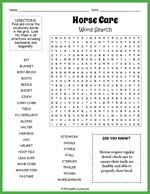 Horse Care Word Search Thumbnail