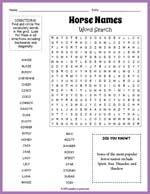 Horse Names Word Search Thumbnail