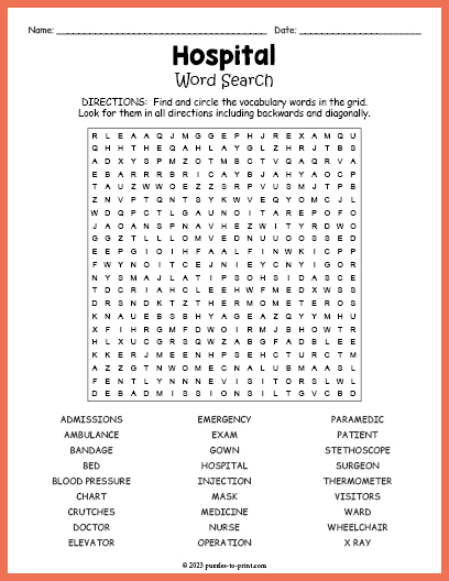 Hospital Word Search