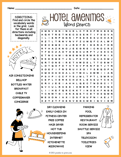 Hotel Amenities Word Search