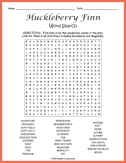 Huckleberry Finn Word Search