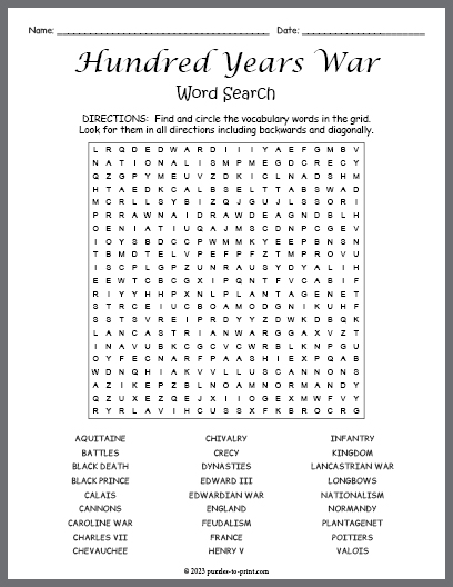 Hundred Years War Word Search