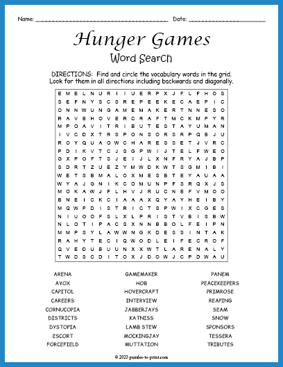 Hunger Games Word Search