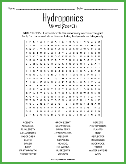 Hydroponics Word Search