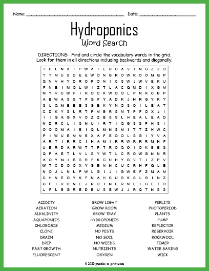 Hydroponics Word Search