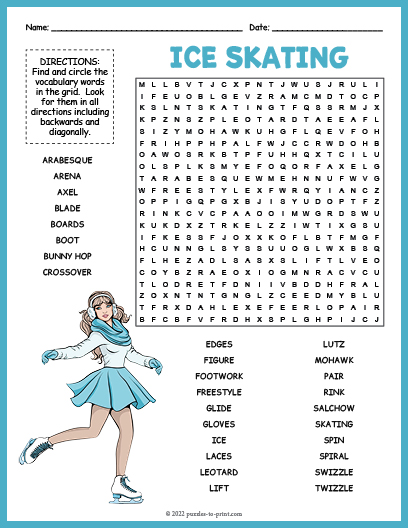 Ice Skating Word Search