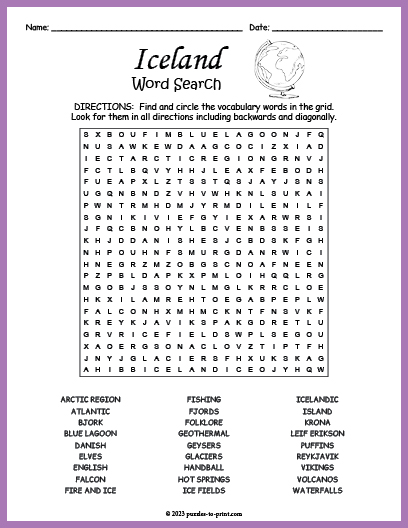 Iceland Word Search