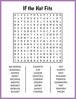 Free printable If the Hat Fits Word Search puzzle worksheet