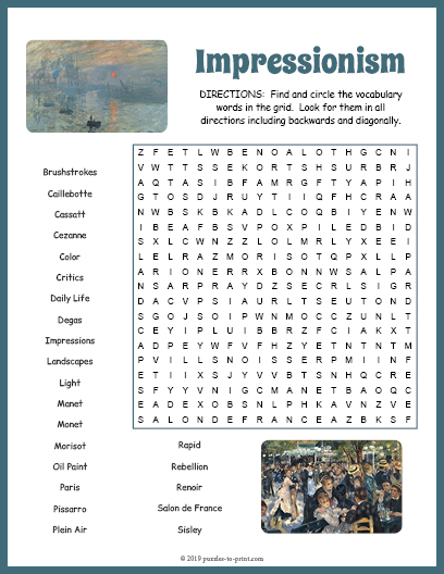 Impressionism Word Search