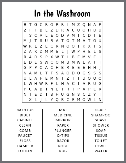 In the Washroom Word Search