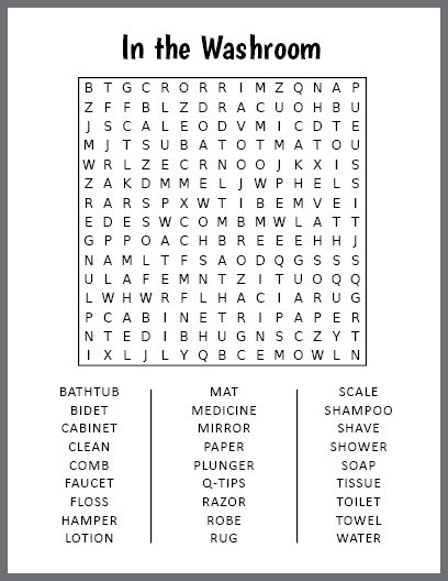 In the Washroom Word Search