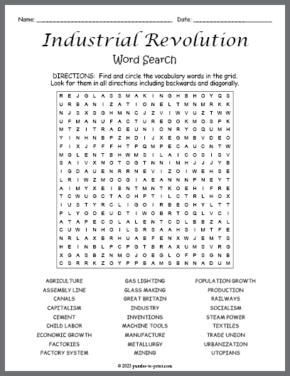 Industrial Revolution Word Search