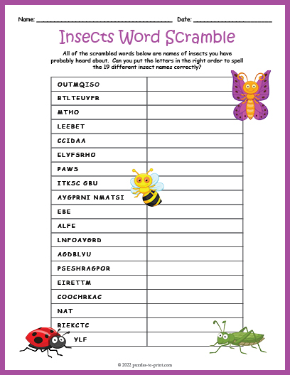 Insect Word Scramble