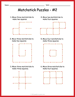 Free printable Intermediate Matchstick Puzzles puzzle worksheet