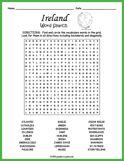 Ireland Word Search