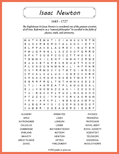 Isaac Newton Word Search