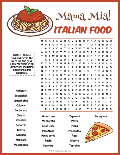 Italian Food Word Search