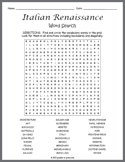 Italian Renaissance Word Search
