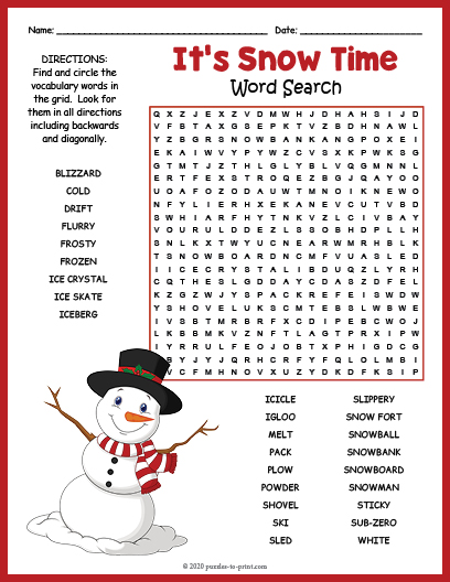 Its Snow Time Word Search