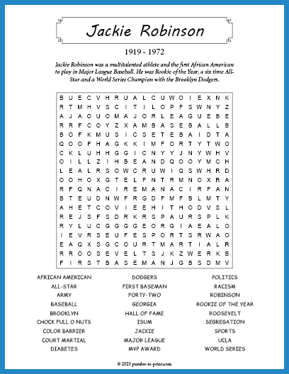 Jackie Robinson Word Search