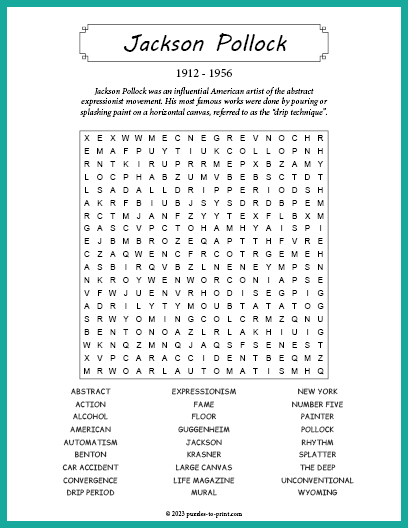 Jackson Pollock Word Search