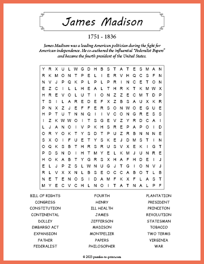 James Madison Word Search