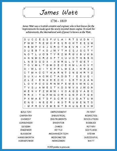 James Watt Word Search