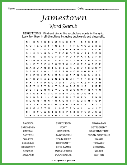 Jamestown Word Search