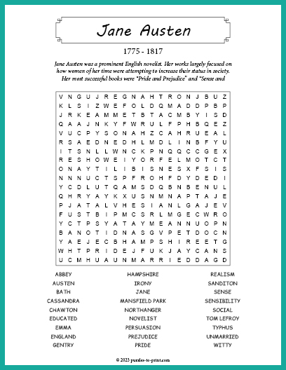 Jane Austen Word Search