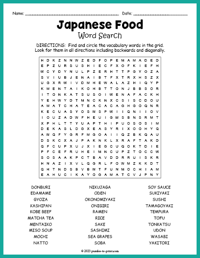 Japanese Food Word Search