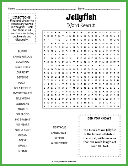 Jellyfish Word Search