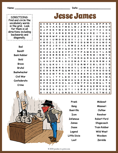 Jesse James Word Search